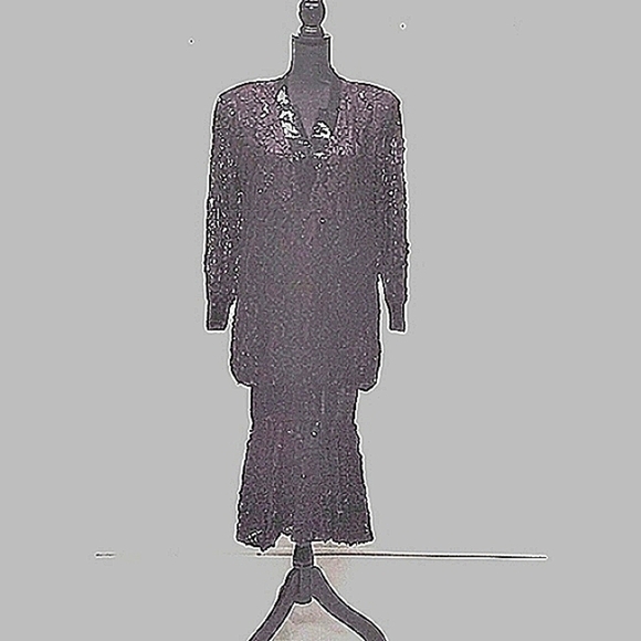 Vintage formal lace sequence black dress Size: S - Picture 1 of 5